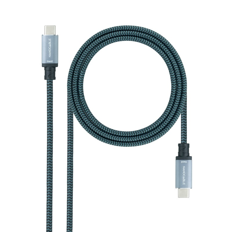 Cable USB 3.1 Gen2 10Gbps 5A  4K/60Hz  USB-C/M-USB-C/M  Gris/Negro  2 m