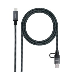 Cable USB 3.2 Gen2x2 20Gbps 5A/100W  USB-C+USB-A/M a USB-C/M  Gris/Negro  1m
