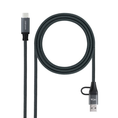 Cable USB 3.2 Gen2x2 20Gbps 5A/100W  USB-C+USB-A/M a USB-C/M  Gris/Negro  2m