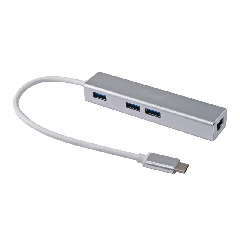 Hub USB-C a USB 3.0 de 3 puertos con adaptador Gigabit