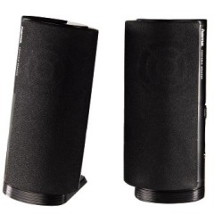 Altavoz estéreo con conexión USB A y Jack de 3 5mm  control de volumen integrado  color negro.
