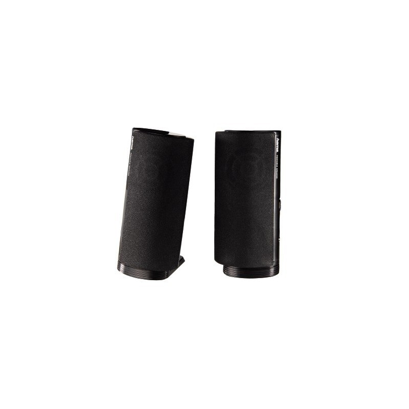 Altavoz estéreo con conexión USB A y Jack de 3 5mm  control de volumen integrado  color negro.