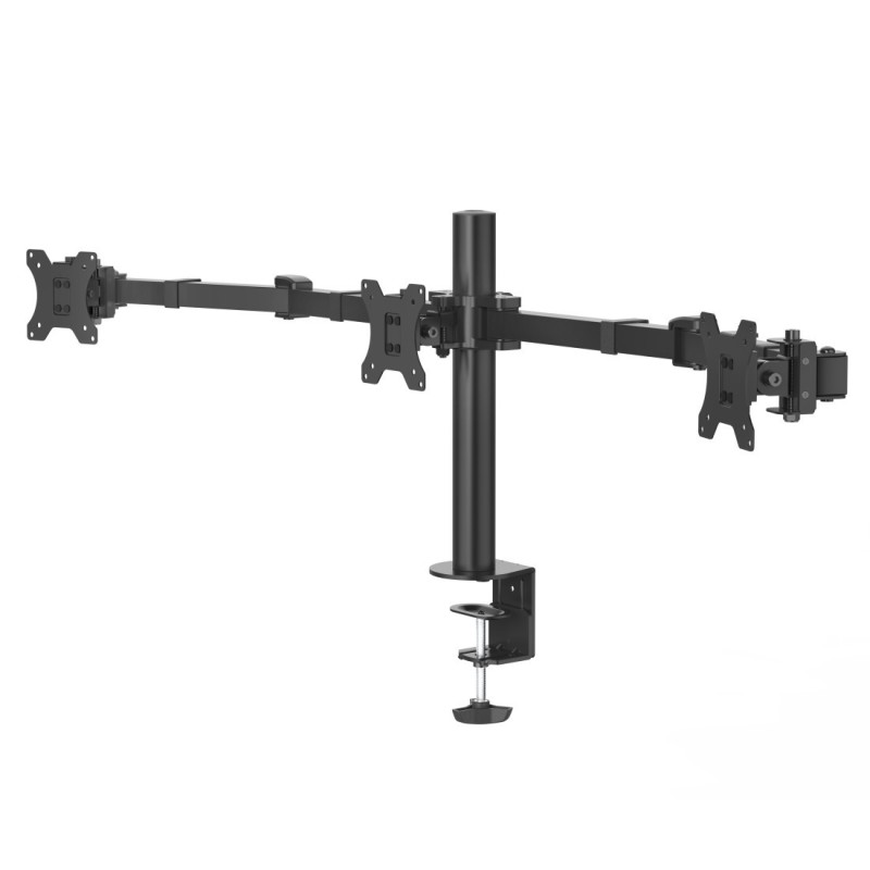 Soporte para 3 Monitores de 13" a 27" (VESA 75x75-100x100  Inclinación +25°/-25°  Giro 180°  hasta 7kg  Ajustable en Altura) 