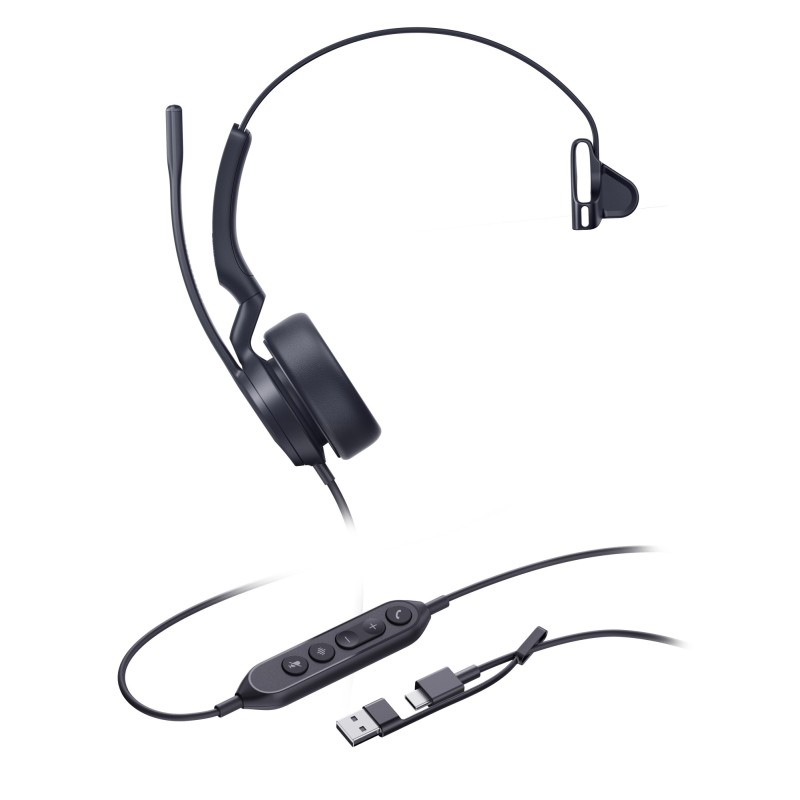 UH44 Mono USB-C/A Headset Auriculares Alámbrico Diadema Oficina/Centro de llamadas USB Type-C / USB Type-A Negro
