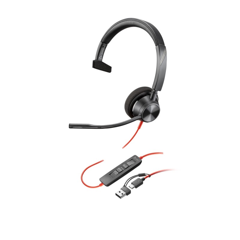 Auriculares monoaurales Poly Blackwire 3310 USB-C + Adaptador USB-C/A