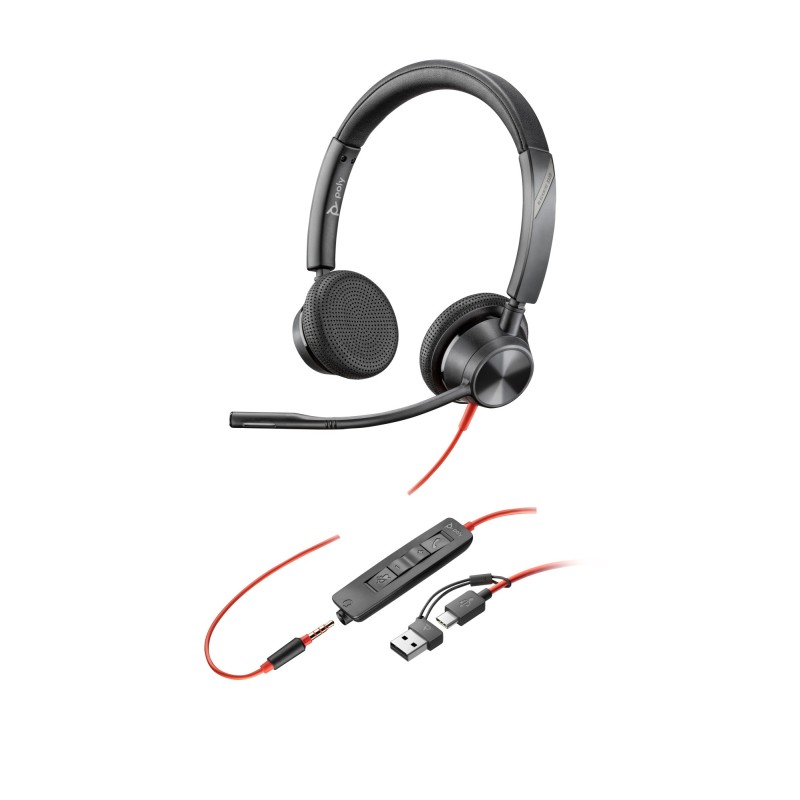 Auriculares estéreo Poly Blackwire 3325 USB-C + Conector de 3 5 mm + Adaptador USB-C/A
