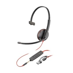 Auriculares monoaurales Poly Blackwire 3215 USB-C + Conector de 3 5 mm + Adaptador USB-C/A