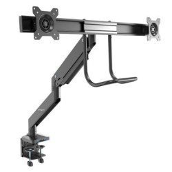 Brazo de Soporte de Montaje para 2 Monitores hasta 32" (8Kg) - con 2 Puertos USB 3.0 - con Instalación por Grommet o Mordaza 