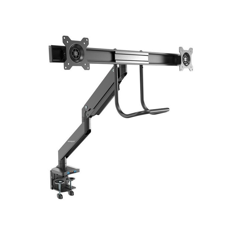 Brazo de Soporte de Montaje para 2 Monitores hasta 32" (8Kg) - con 2 Puertos USB 3.0 - con Instalación por Grommet o Mordaza 