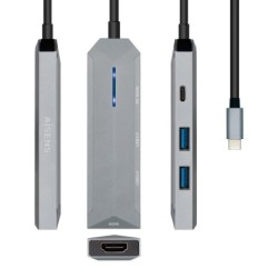 USB-C dock 4 en 1  USB-C a 1xHDMI  2xUSB  1xPD  Gris  15 cm