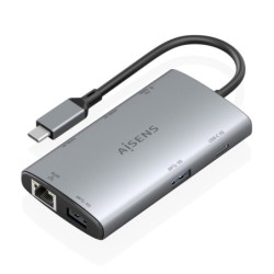 USB-C Dock 7 en 1  USB-C a 2xHDMI 4K  1xRJ45  2xUSB-A USB3.0  1xUSB-C  1xUSB-C PD100W  Gris  20cm