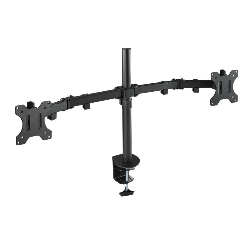Soporte de Mesa Giratorio e Inclinable para 2 Pantallas (Monitor / TV Plasma / LCD / LED) 13” – 32”  de Dos Brazos  Negro