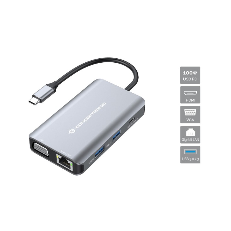 DONN21G base para portátil y replicador de puertos Alámbrico USB 3.2 Gen 1 (3.1 Gen 1) Type-C Gris