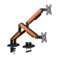 Soporte de Mesa RGB Gaming contrapeso giratorio e inclinable para Monitor/TV 9Kg (3 Pivotes  2 Brazos) de 17-32  Negro-Naranj