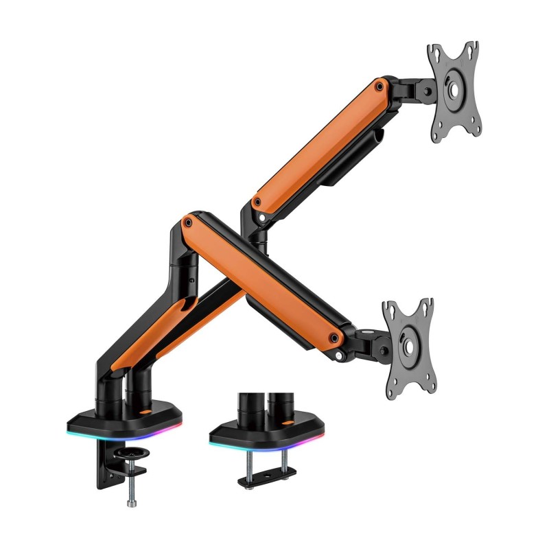 Soporte de Mesa RGB Gaming contrapeso giratorio e inclinable para Monitor/TV 9Kg (3 Pivotes  2 Brazos) de 17-32  Negro-Naranj
