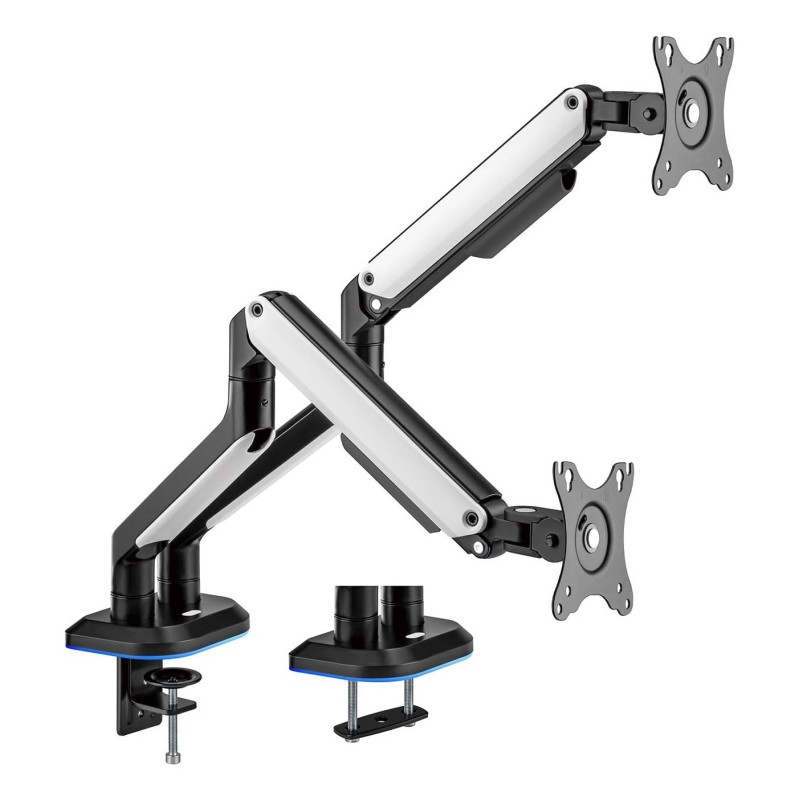 Soporte De Mesa RGB Gaming Contrapeso Giratorio E Inclinable Para Monitor/TV 9kg (3 Pivotes  2 Brazos) De 17-32  Negro-Blanco