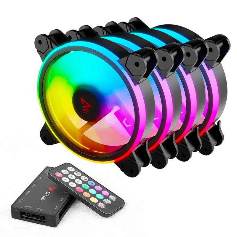 FAN-01 4-pack 120mm ARGB fan including controller and remote control Carcasa del ordenador Ventilador 12 cm Negro 4 pieza(s)
