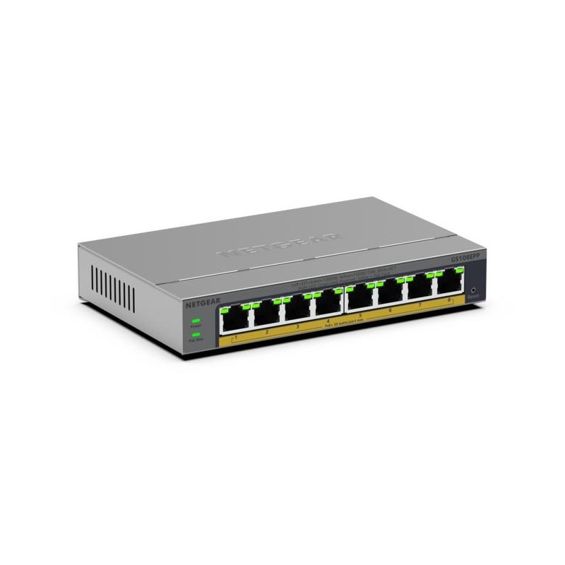 GS108EPP No administrado Gigabit Ethernet (10/100/1000) Energía sobre Ethernet (PoE) Montaje en pared/escritorio Gris