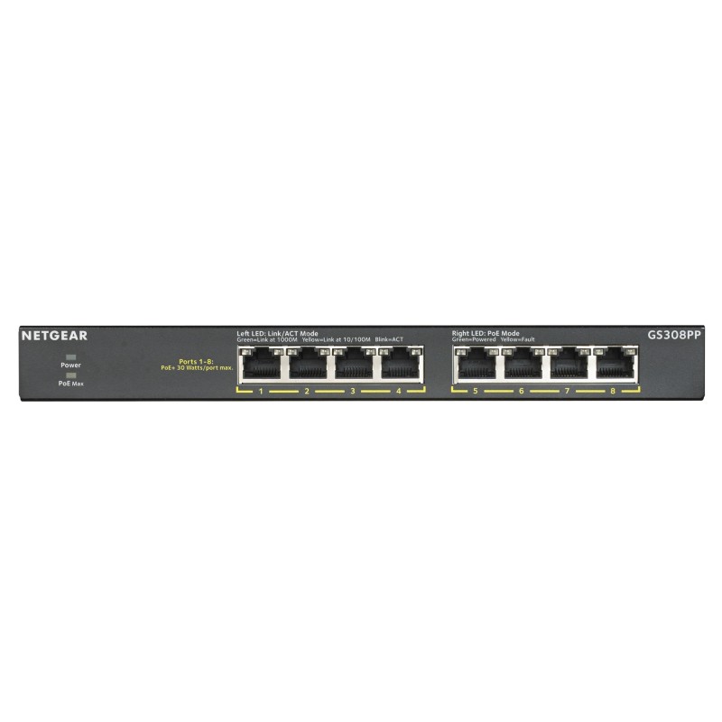 GS308PP No administrado Gigabit Ethernet (10/100/1000) Energía sobre Ethernet (PoE) Negro