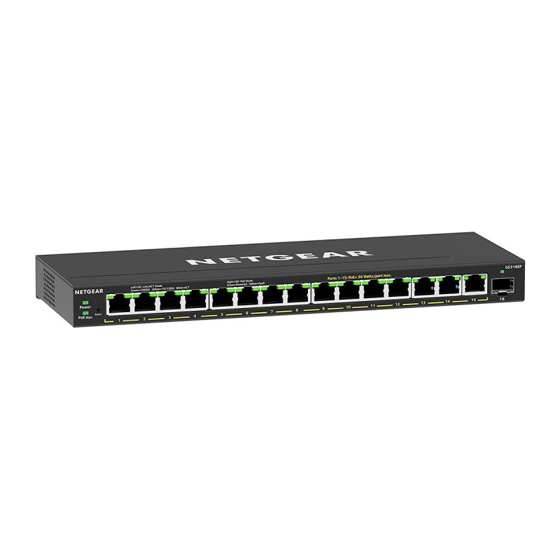 GS316EP Gestionado Gigabit Ethernet (10/100/1000) Energía sobre Ethernet (PoE) Negro