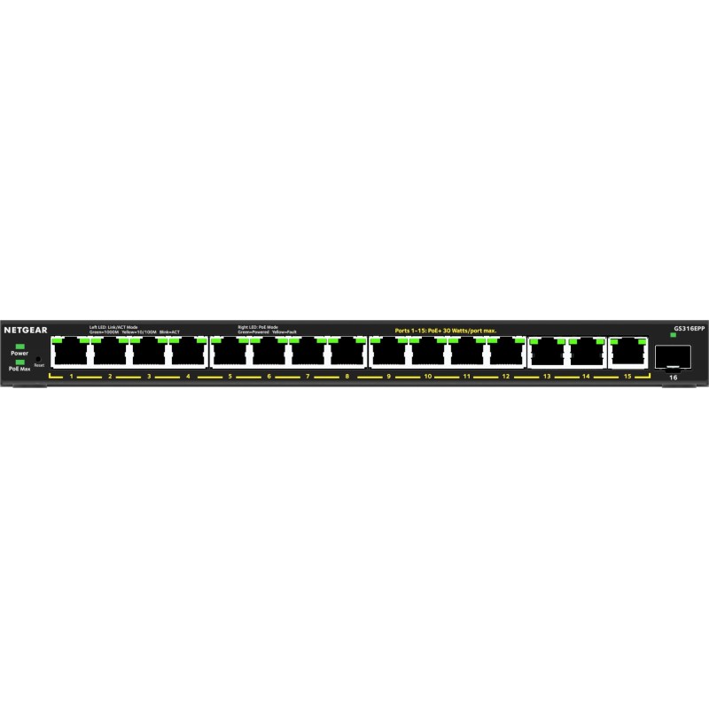 GS316EPP Gestionado Gigabit Ethernet (10/100/1000) Energía sobre Ethernet (PoE) Negro