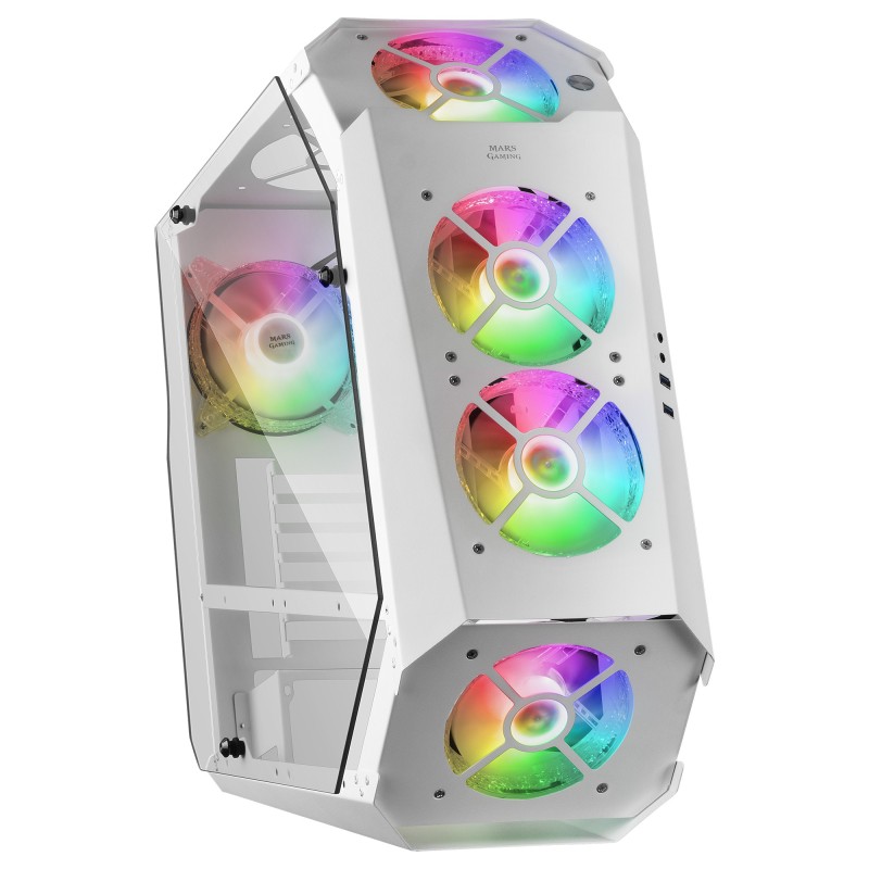 MC51W  Caja PC Gaming ATX  Doble Cristal Templado  5x Ventilador RGB 12cm  Blanco