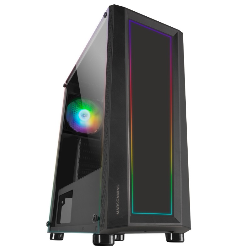 MC-ART Negro  Caja PC Gaming ATX  Doble Cristal Templado Dibujable  ARGB 12 Modos  Ventilador 12cm
