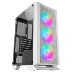 MC-C  Caja PC ATX  Panel Frontal Metal-Mesh  Cristal Templado  3 Ventiladores Frontales FRGB 120mm  Blanco