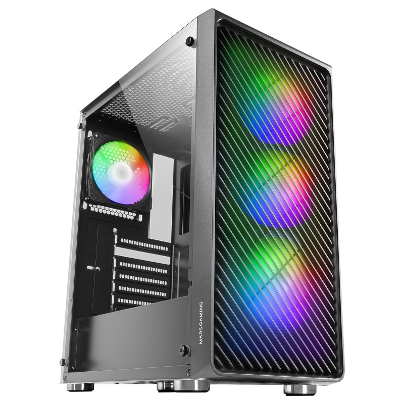 MC-F  Semitorre Gaming ATX  Ventana Completa Cristal Templado  Frontal Metal-Mesh  4X Ventiladores ARGB 120mm  Negro