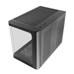 MC-FUSIONM  Caja Gaming Micro-ATX  Ventana Lateral y Frontal Curvo de Cristal Templado Continuo  Minitorre PC Doble Cámara  S