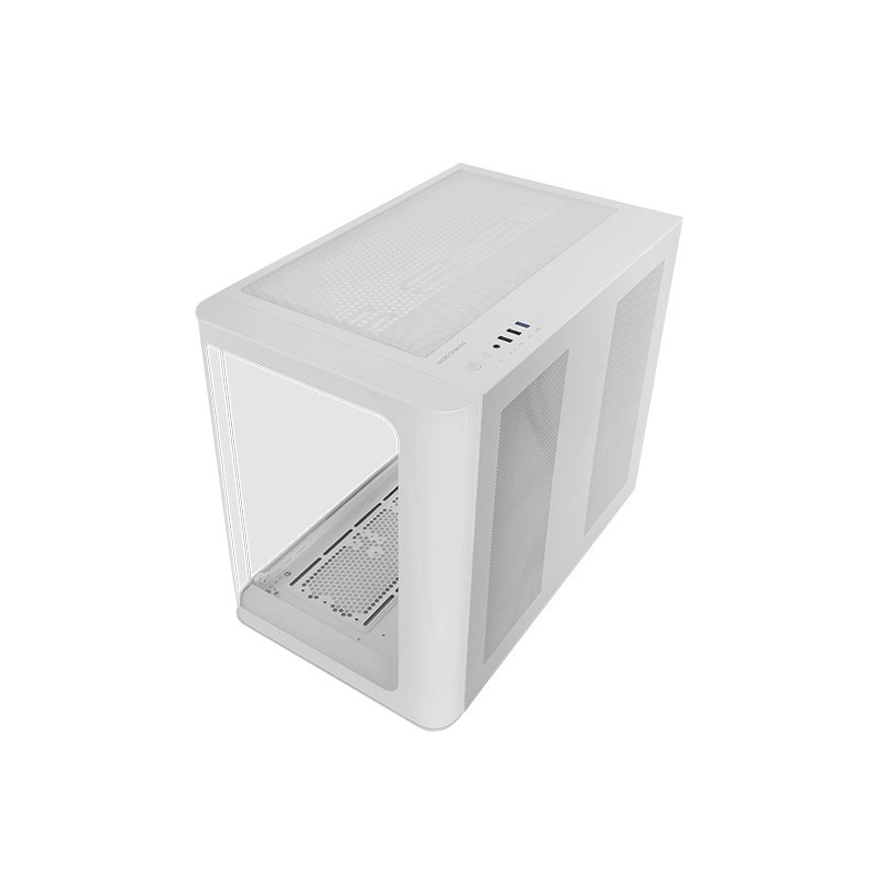 MC-FUSION  Caja Gaming ATX  Ventana Lateral Completa y Frontal Curvo Cristal Templado Continuo  Semitorre PC Doble Cámara  So