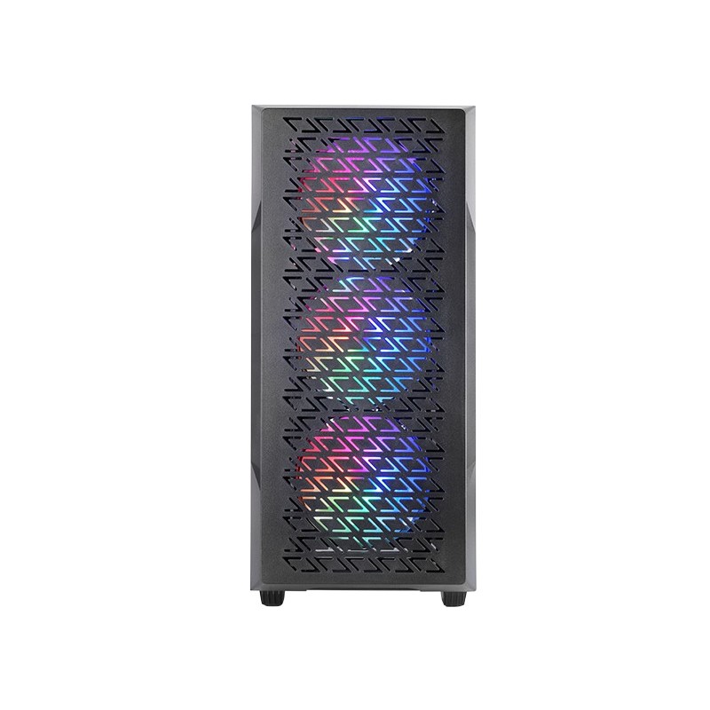 MC-GEO  Caja Gaming ATX  4x Ventiladores FRGB Rainbow 12cm  Panel Frontal Mesh Geométrico  Ventana Lateral Cristal Templado  
