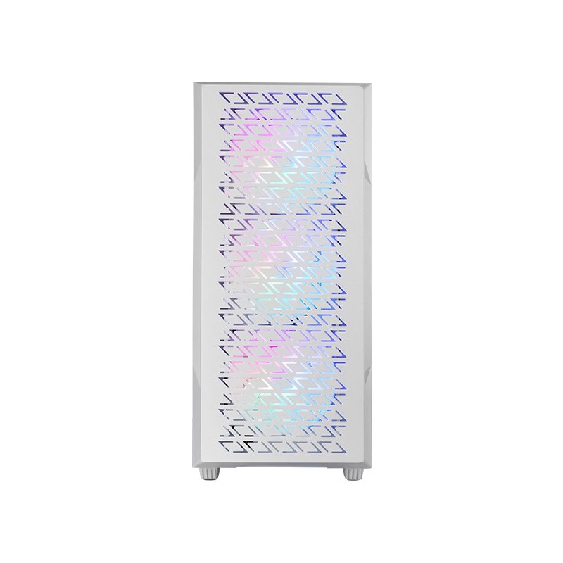 MC-GEO  Caja Gaming ATX  4x Ventiladores FRGB Rainbow 12cm  Panel Frontal Mesh Geométrico  Ventana Lateral Cristal Templado  