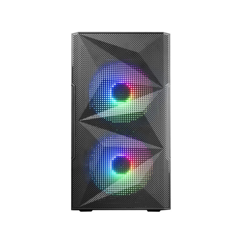 MC-ME  Caja Gaming Compacta MicroATX  Ventana Lateral Completa Cristal Templado  Diseño Frontal Total-Mesh Geométrico  2X Ven