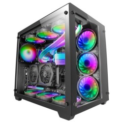 Torre Gaming Custom XXL E-ATX  Ventana Cristal Templado Lateral y Frontal  Estructura Modular Doble Cámara  MCV3  Color Negro