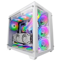 Torre Gaming Custom XXL E-ATX  Ventana Cristal Templado Lateral y Frontal  Estructura Modular Doble Cámara  MCV3  Color Blanc