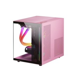 MC-VIEW Rosa  Caja Minitorre Gaming Micro-ATX  Cristal Templado 90° Sin Marco  Estructura Modular Doble Cámara  Soporte Compl