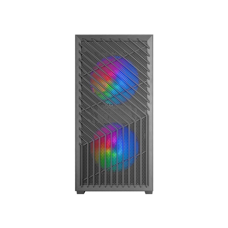 MC- VORTEX  Caja Gaming MicroATX  Frontal Mesh Geométrico  Ventana Lateral Cristal Templado  3x Ventiladores FRGB Rainbow 120