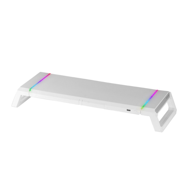 MGS-ONE Blanco  Soporte Monitor RGB Chroma  Tamaño Ajustable  Soporte Smartphone y Tablet  USB 2.0 Frontal