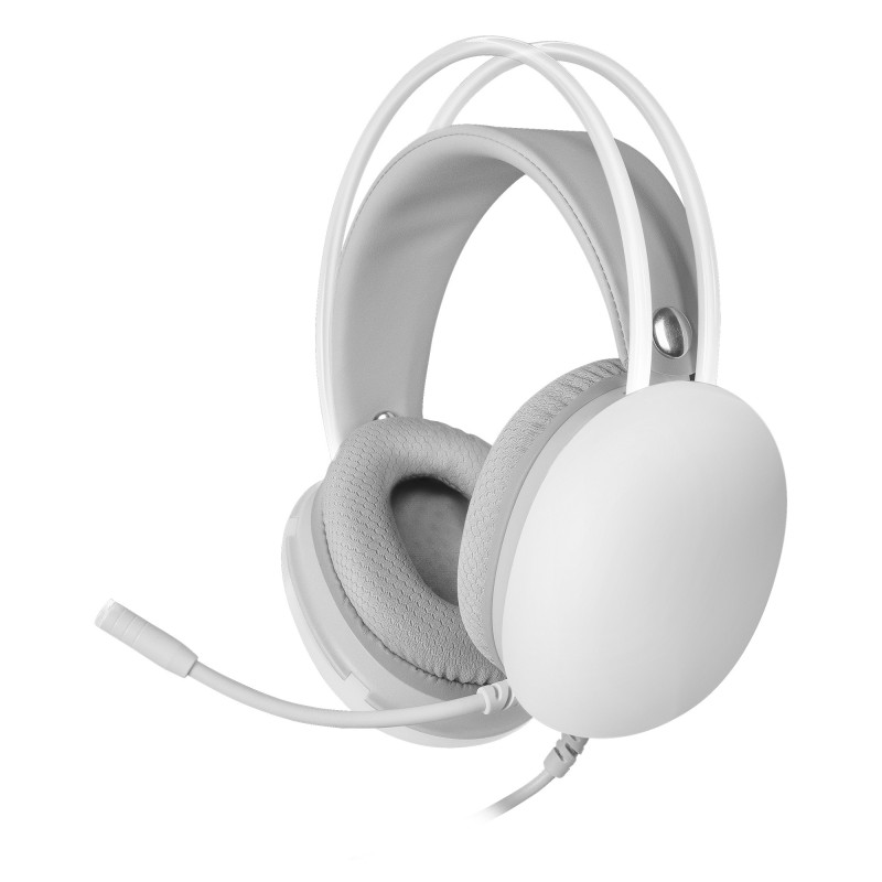 MH-GLOW Blanco  Auriculares 360° Full Chroma RGB Flow  Micrófono Cancelación de Ruido  Diseño Ultra-ligero  Almohadillas Memp