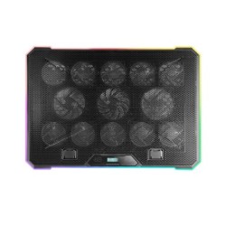 MNBC13  Base Refrigeradora y Stand para Portátiles Hasta 17”  Iluminación ARGB 10 Modos  13x Ventiladores con LED Blanco  Reg