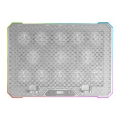 MNBC13  Base Refrigeradora y Stand para Portátiles Hasta 17”  Iluminación ARGB 10 Modos  13x Ventiladores con LED Blanco  Reg