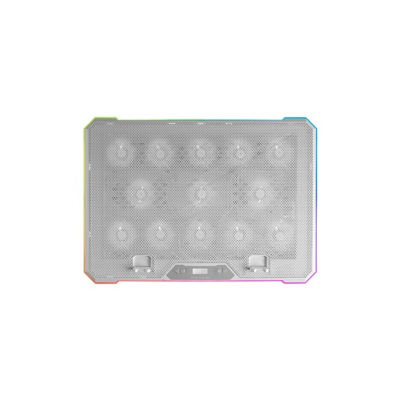 MNBC13  Base Refrigeradora y Stand para Portátiles Hasta 17”  Iluminación ARGB 10 Modos  13x Ventiladores con LED Blanco  Reg