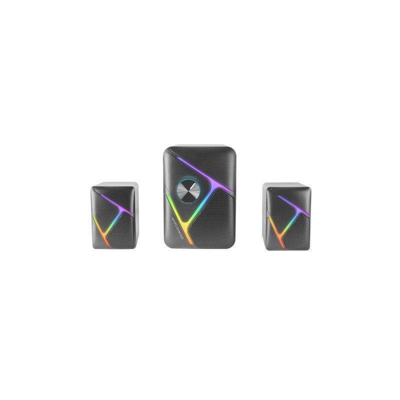 MS-H21  Altavoces Gaming RGB 2.1 y Subwoofer 35W  Sistema Drivers Invertidos 3D Surround  Altavoces Compactos con Iluminación