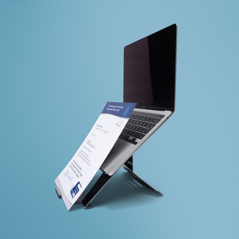 Soporte para portátil R-Go Riser Document  soporte ergonómico  plegable y ajustable con portadocumentos  negro