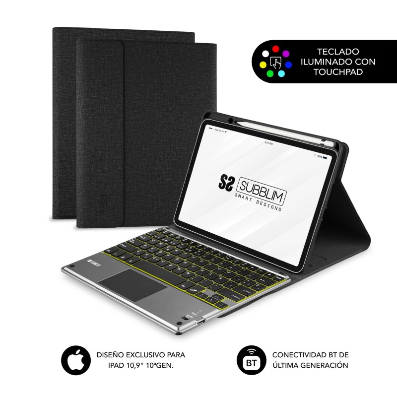 Funda Tablet KEYTAB ProBT Touchpad Ipad 10 9/11 10a/11a Gen NEGRA