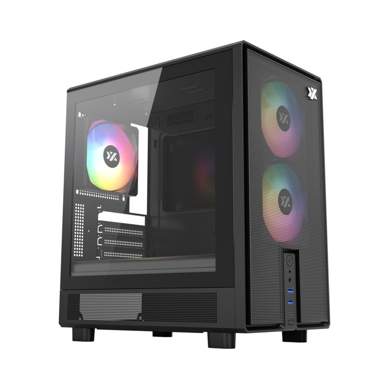 ATOM  Cristal Templado  Malla  3x Pulsar 120mm A-RGB  PWM  Tipo C  M-ATX  Negra