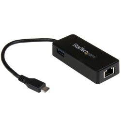 Adaptador de Red Gigabit USB-C con Puerto USB Extra - Negro