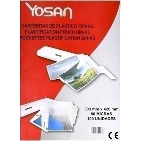 YOSAN FUNDAS PLASTIFICAR 2X80 MICRAS BRILLO A3 -CAJA 100U-