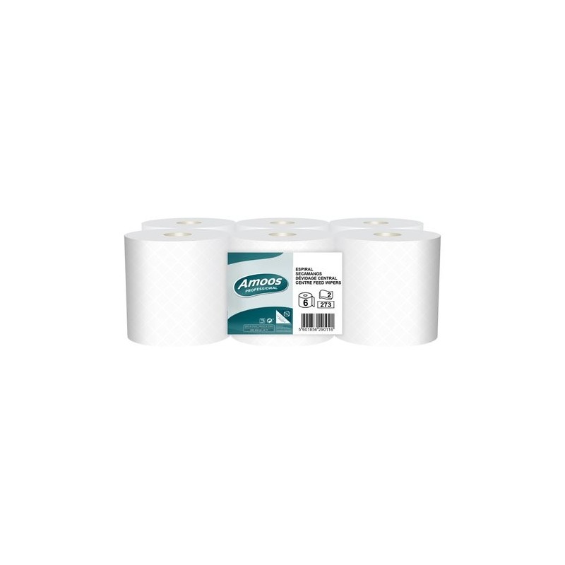 BOBINA DE PAPEL MECHA AMOOS 2 CAPAS 90M - Pack de 6 unidades